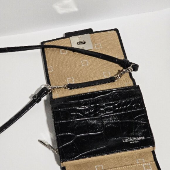 Elegant Liz Claiborne New York Black Leather Crossbody Bag - Versatile Compact - Picture 6 of 7
